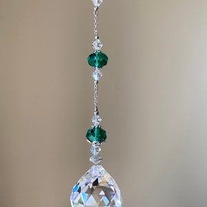 Teal green crystal beads sun catcher ball Emerald green Clear and green Indoor ornament