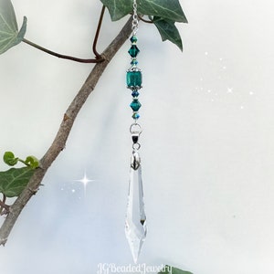 Emerald Peacock Icicle Crystal Suncatcher, Rearview Mirror Car Charm, Window Prism, 63mm Swarovski Prism