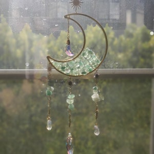 Magical Crystal Sun Catcher: Transform Your Home’s Light! Stunning Green -Jade colored crystal 1/2 moon Sun Catcher - Best Seller