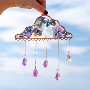 Stained Glass Window Hangings Gifts for Her Crystal Sun Catcher Merry Christmas Gift Stained Glass Wall Hanging Clouds Dried Flower Art