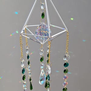 Geometric Crystal Suncatcher with Green & Aurora Borealis Crystals
