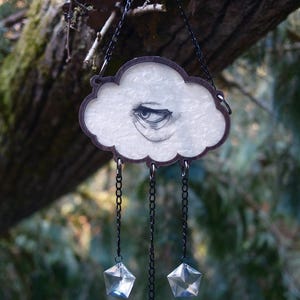 The Watchful Storm – Gothic Cloud Sun Catcher, Rainbow Maker, Occult Home Decor, Witchy Window Hanging, Unique Dark Academia Gift