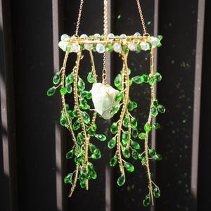 Green Branches Crystal SunCatcher,Blue Bead Succulent Suncatcher,Crystal Plant Wall Hanging,Forever Succulent,Boho Style Decor,Gift for Her