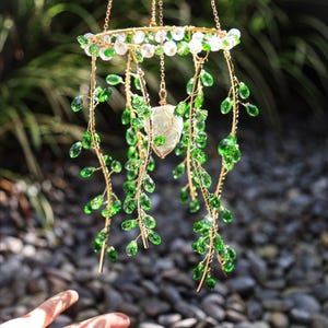 Crystal Plant for Suncatcher,Handmade Blue Pearls Plant Hanging,Home Decer,Boho Decor,Garden Art,Summer Gift,Gift for her,Christmas Gift