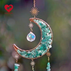 Moon Crystal Suncatcher Hanging, Housewarming Gift, Sun Catcher Crescent Moon, Boho Home Decor, Green Aventurine Crescent Moon Suncatcher