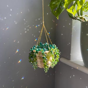 Forever Plant Beaded Plant Sun Catcher Beaded Hanging Plant Wire Crystal Plant Decor Forever Succulent Green Suncatcher