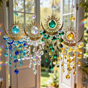 Crystal Rainbow Window Hanging , Handmade Sun Catcher for Window , Boho Home Decor Gift  , Moon Suncatcher ,